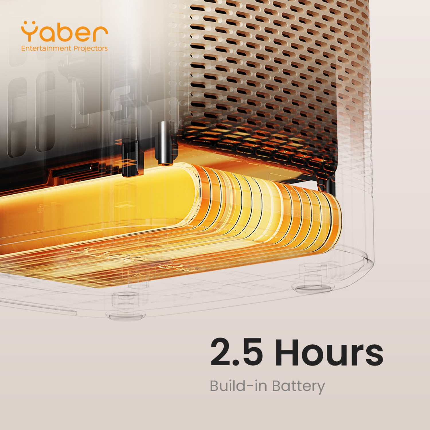 Projecteur Xuber mettant en valeur la batterie de 2,5 heures.
