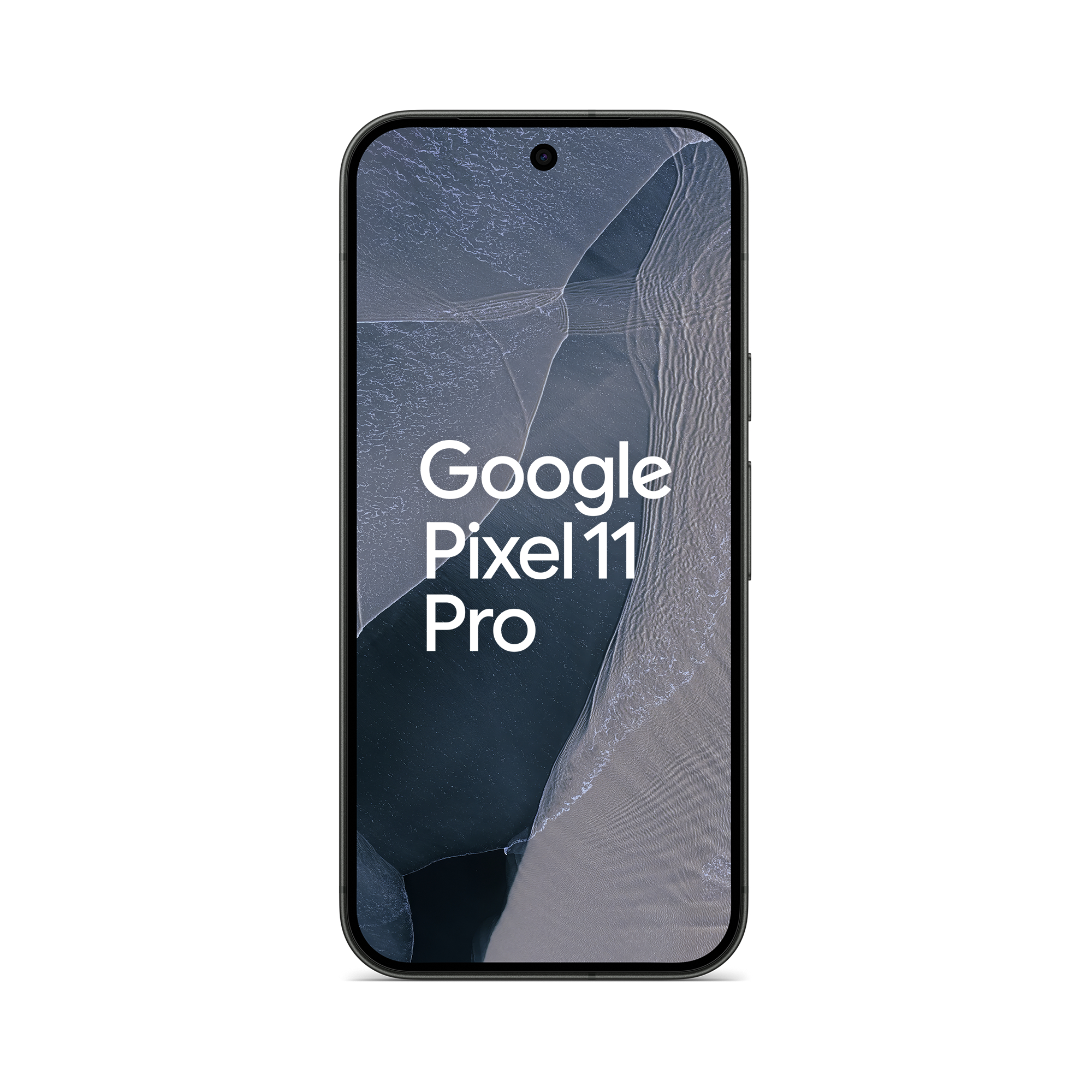 Ein schwarzes Smartphone mit dem Text 'Google Pixel 11 Pro' auf strukturiertem grauem Hintergrund.