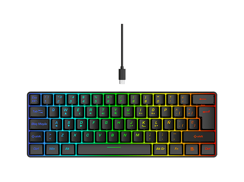 Teclado gaming - ISY IGK-3600-BK-ES, Por cable, Iluminacion RGB, Negro