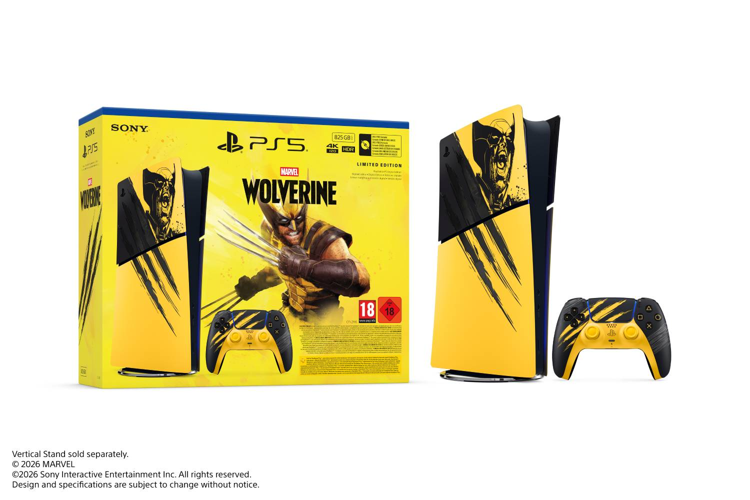 Consola PS5 y mando en edición limitada de Marvel Wolverine.