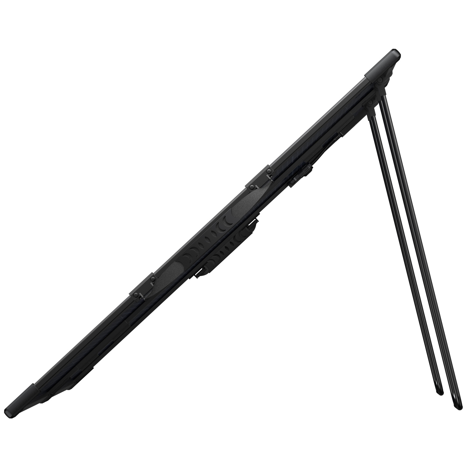Un trépied noir aux jambes longues et fines sur fond blanc.