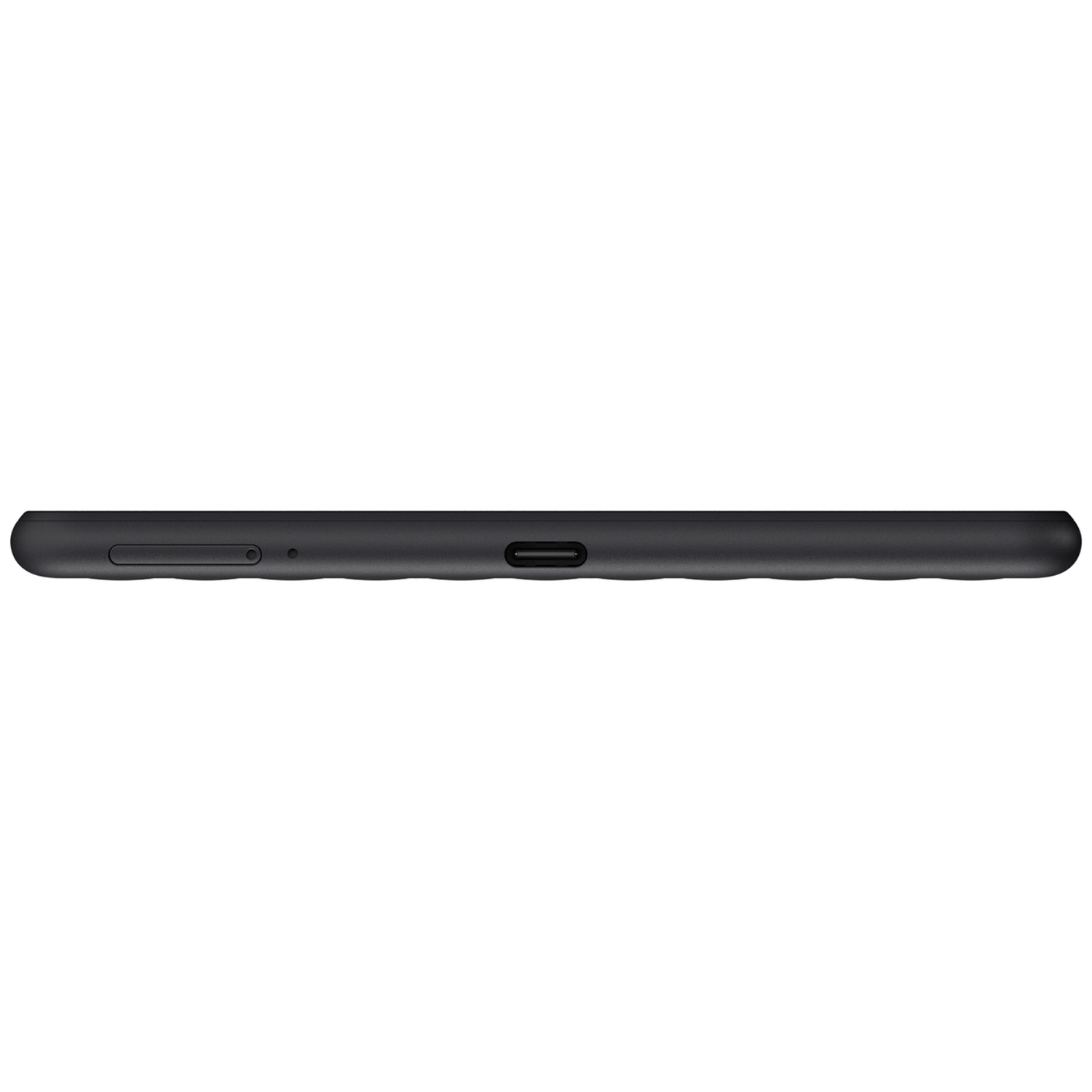 Tranche inférieure d'un smartphone noir montrant un port USB-C, un tiroir SIM et un micro.