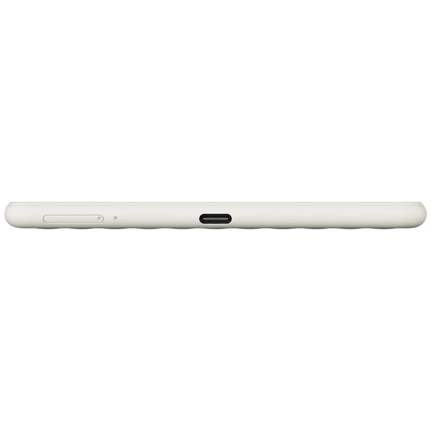 Le bord inférieur d'un smartphone blanc avec un port USB-C et un tiroir pour carte SIM.