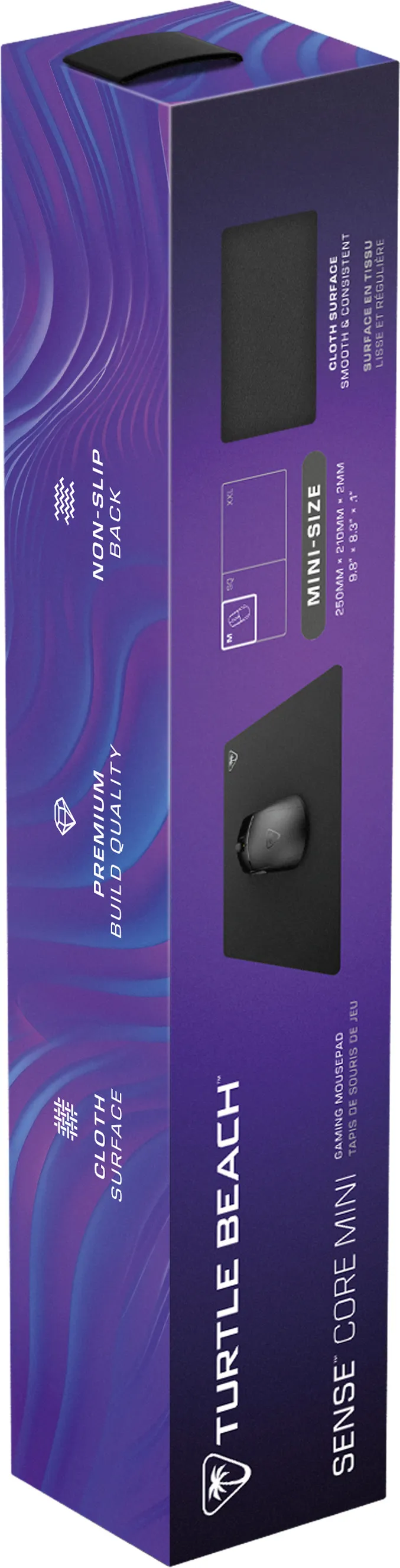 Emballage violet du tapis de souris gaming Turtle Beach Sense Core Mini.