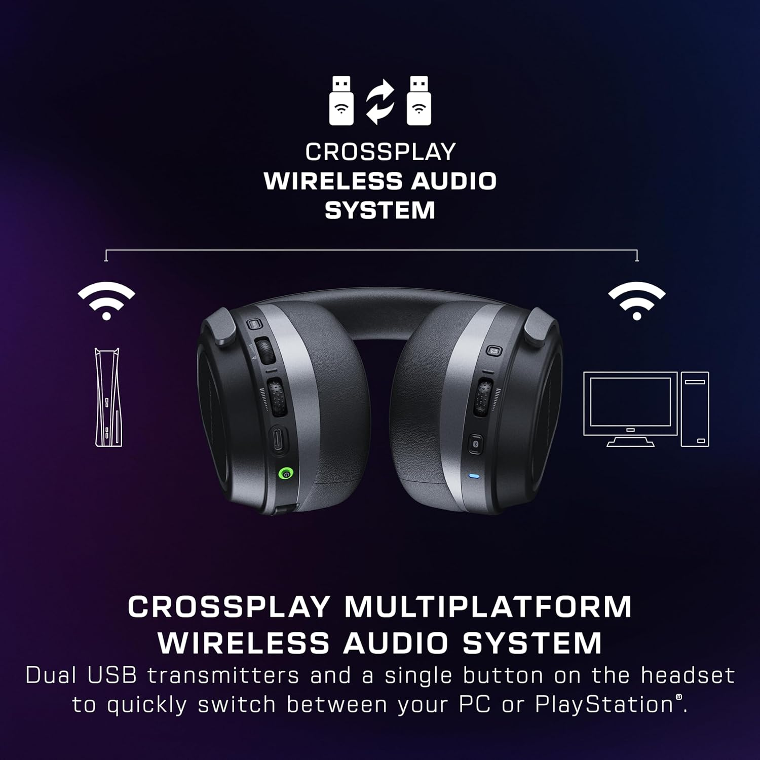 Système audio sans fil Crossplay pour PC et PlayStation avec double transmetteur USB.