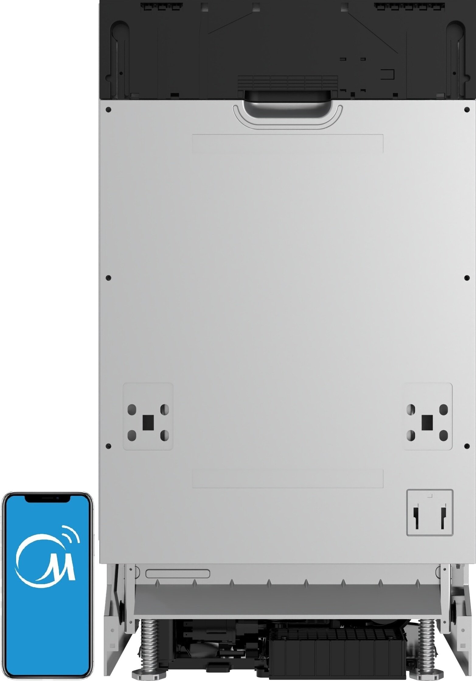 Zmywarka i smartfon z logo Miele na ekranie.
