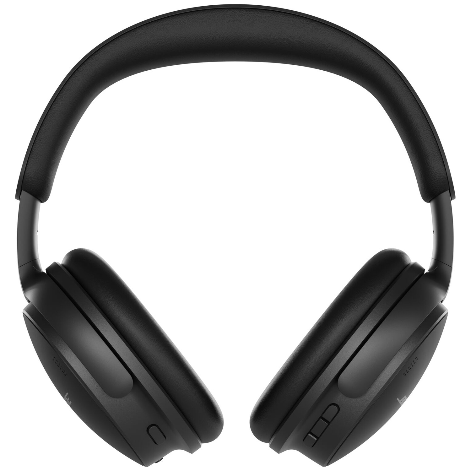 Black over-ear headphones with a padded headband against a white background.