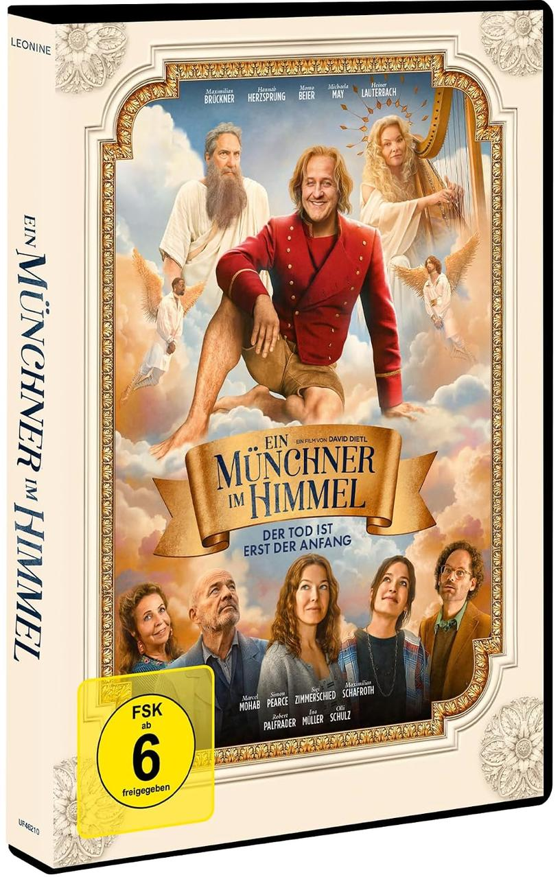 DVD-Cover für Ein Münchner im Himmel mit Figuren im Himmel, verziertem Goldrahmen und FSK 6-Siegel.