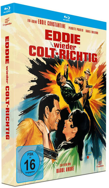 Blu-ray-Hülle des Films "Eddie wieder colt-richtig" mit Actionszenen und romantischem Paar im Vordergrund.