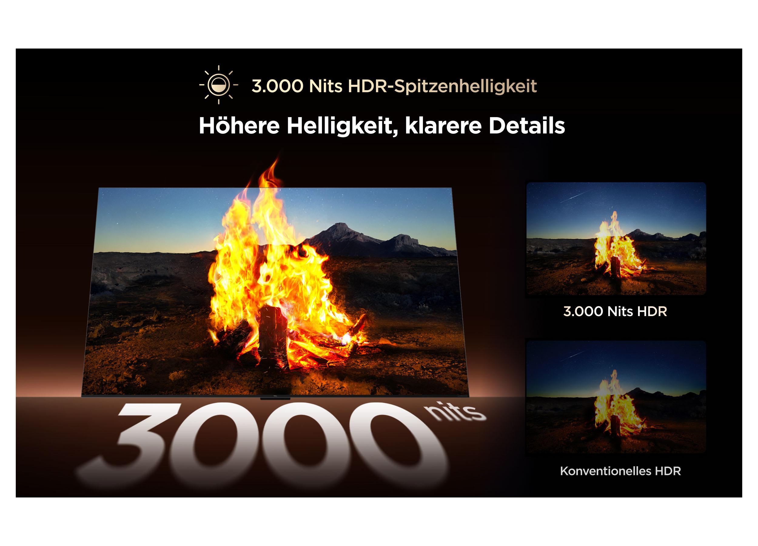 Vergleichsbilder zeigen die Helligkeit und Details einer 3000 Nits HDR-Spitzenhelligkeit im Vergleich zu konventionellem HDR.