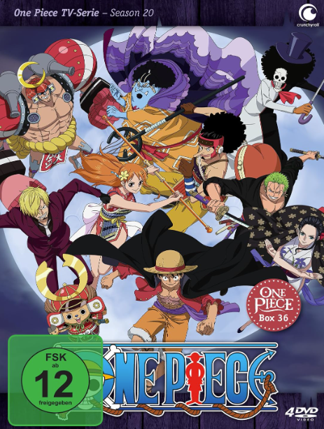 Anime-Cover mit Luffy und der Crew vor einem großen Vollmond.