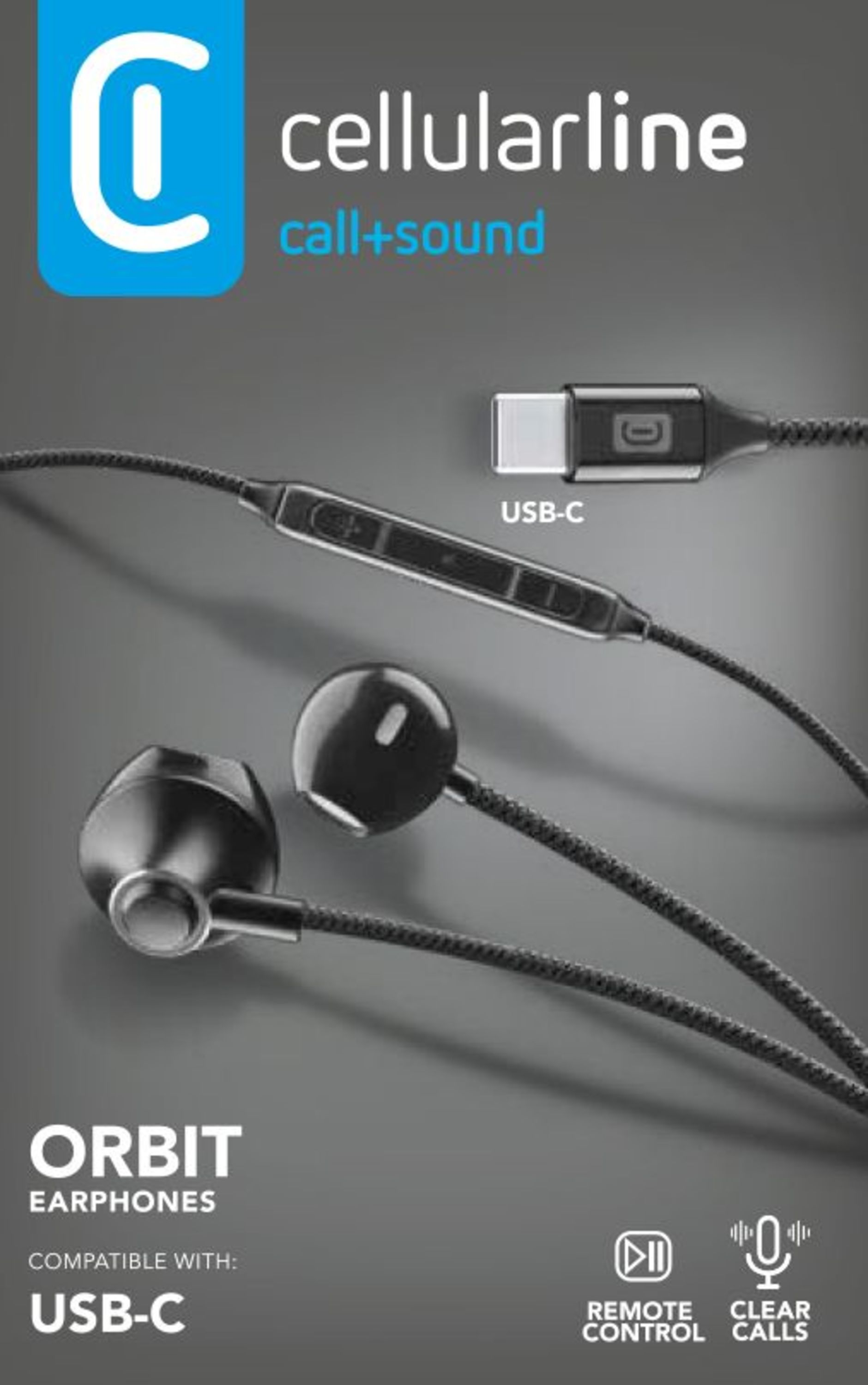 Uzaktan kumandalı ve mikrofonlu Cellularline Orbit USB-C kulak içi kulaklık.