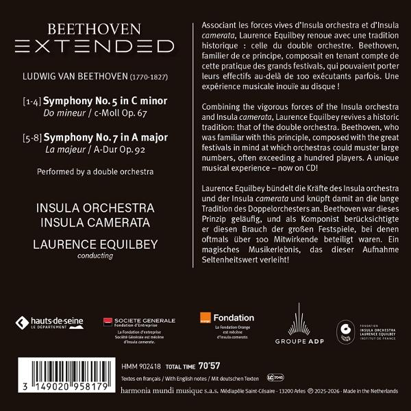 Rückseite der CD Beethoven Extended mit Trackliste, Beschreibung auf Deutsch, Englisch und Französisch sowie Logos.