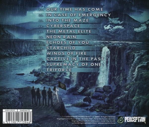 Albumrückseite mit Songtitel-Liste über einer nächtlichen Flusslandschaft mit Personen.
