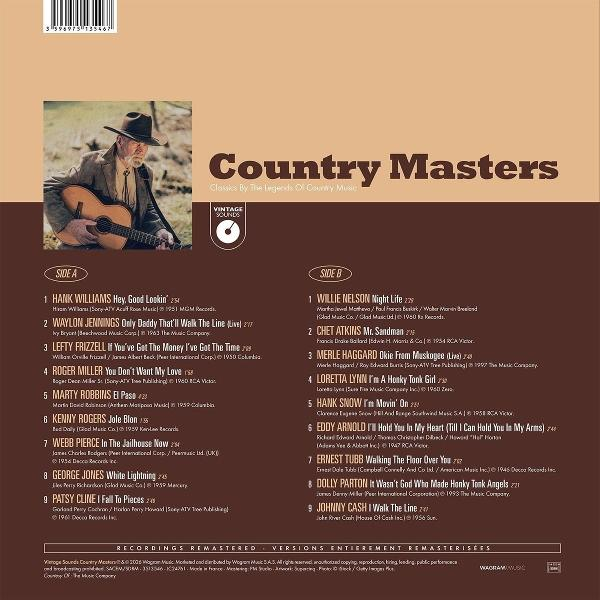 Rückseite des Country-Masters-Albums mit Tracklists für Seite A und B und einem Cowboy-Foto.