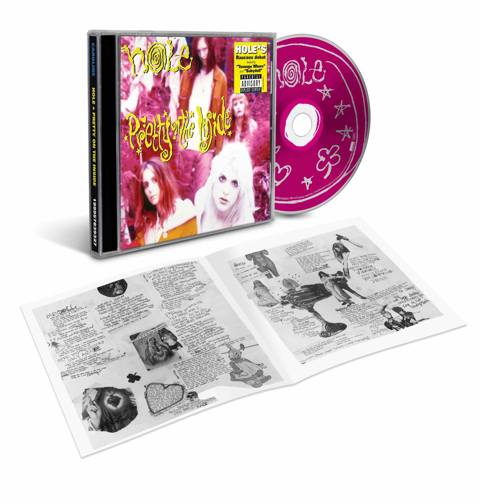 CD-Album Pretty on the Inside von Hole mit Cover, magenta Disc und Booklet mit handgeschriebenen Texten.