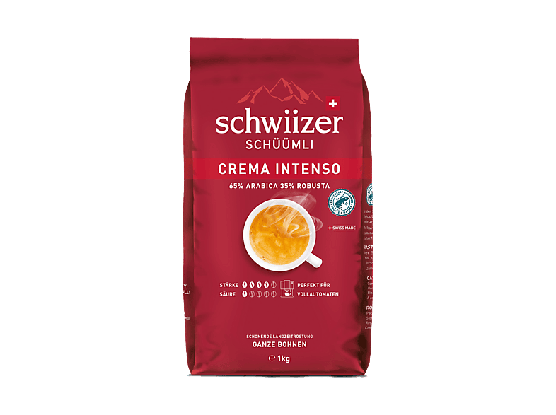 Schwiizer Schüümli Crema Intenso Kaffeebohnen, 1 kg, Kompatibles System: Kaffeevollautomaten