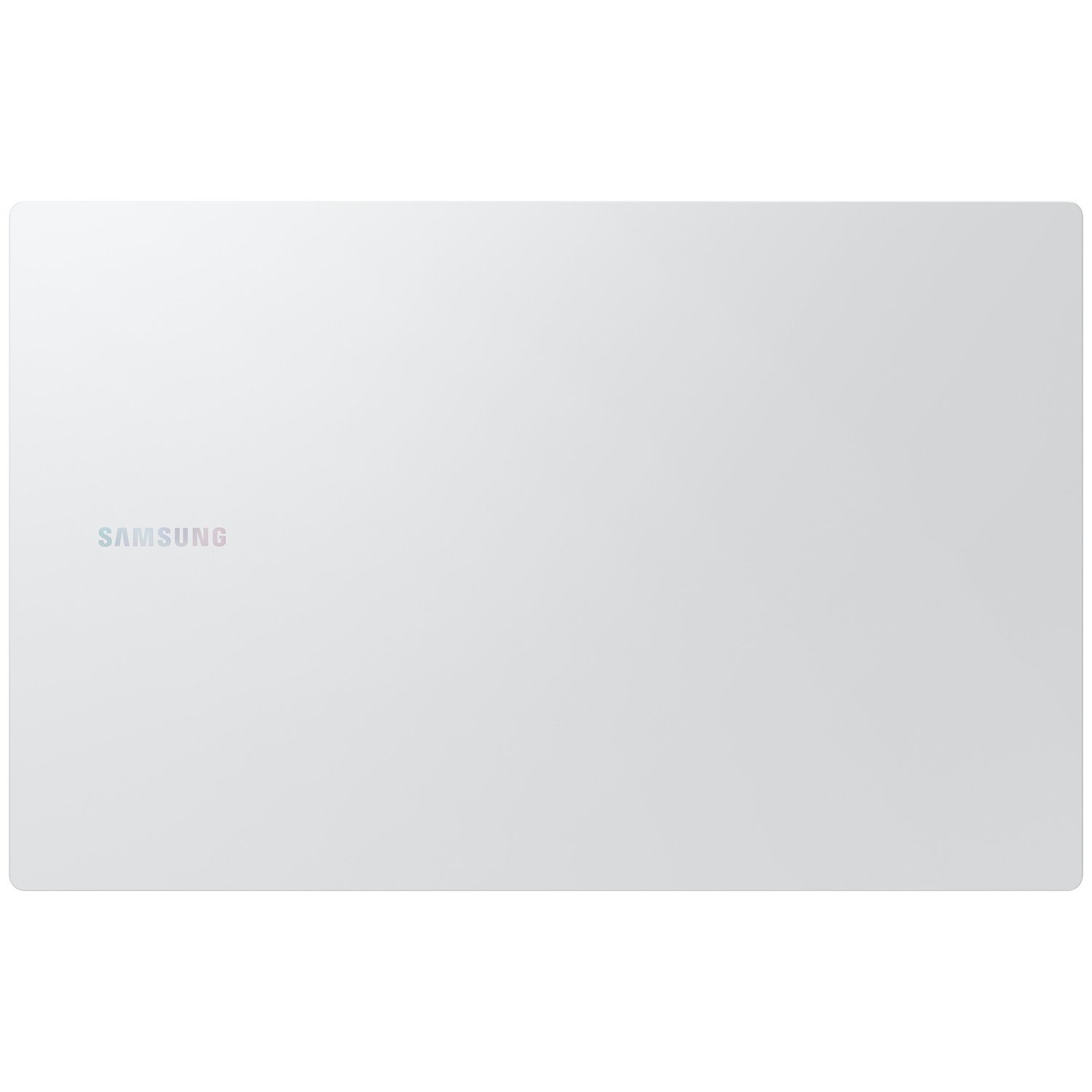 A silver laptop lid with the Samsung logo on the left side.