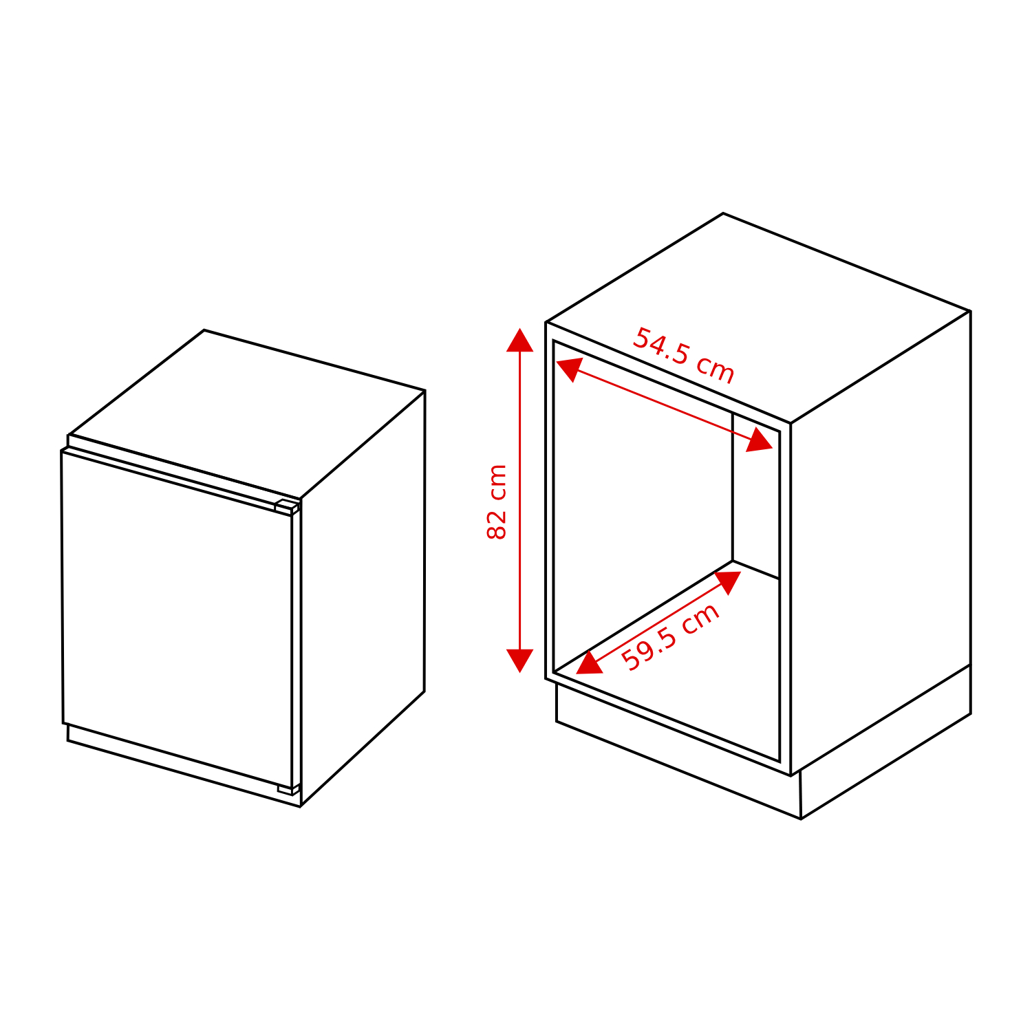 Technical drawing of a kitchen cabinet with dimensions of 82 x 54.5 x 59.5 cm.