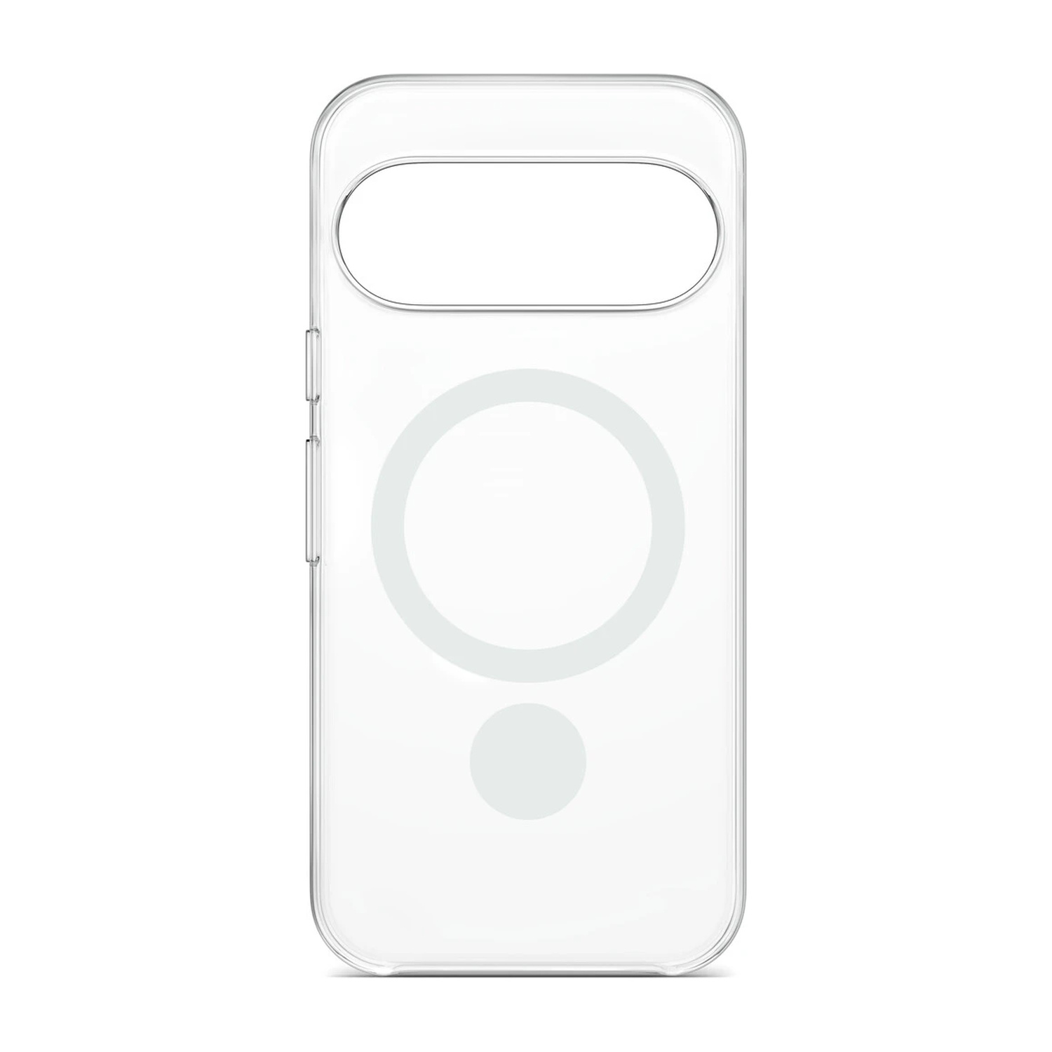 Custodia per telefono trasparente con apertura per fotocamera e anello magnetico sul retro.