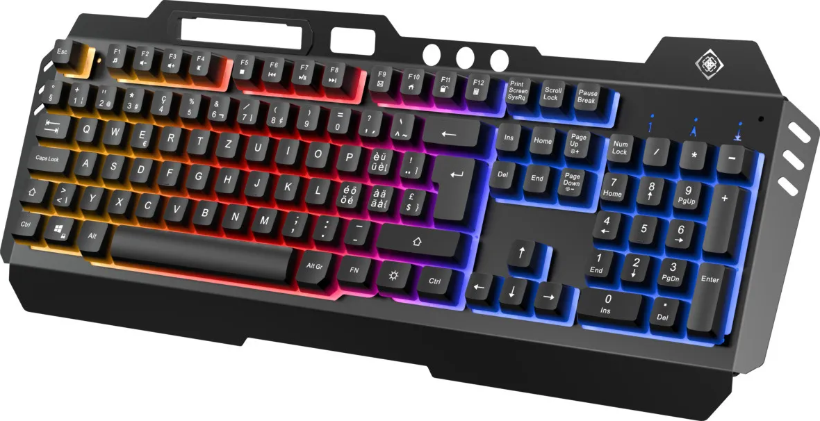 Un clavier de jeu mécanique noir avec un rétroéclairage RGB coloré.
