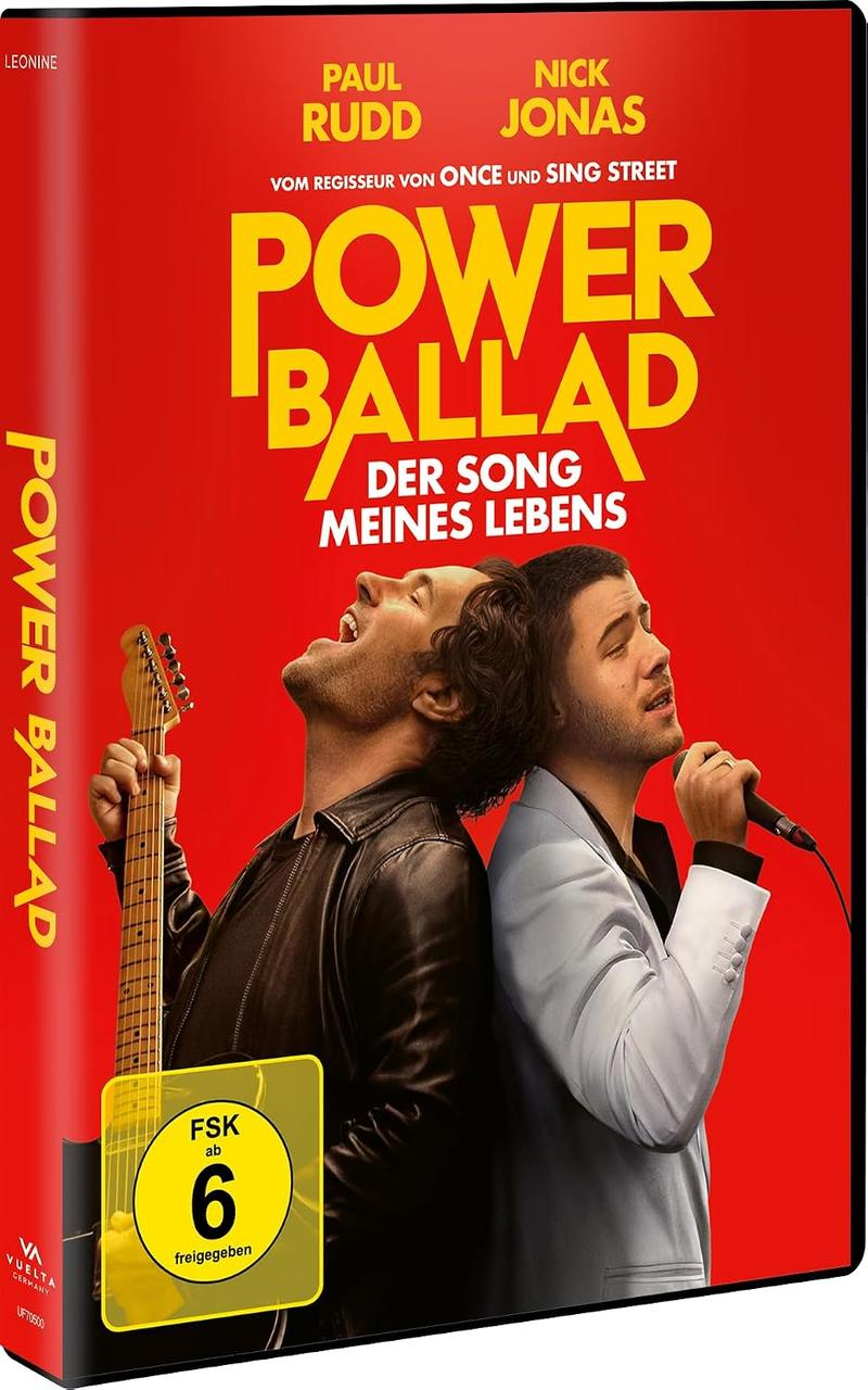 DVD-Cover von Power Ballad mit Paul Rudd und Nick Jonas vor rotem Hintergrund.