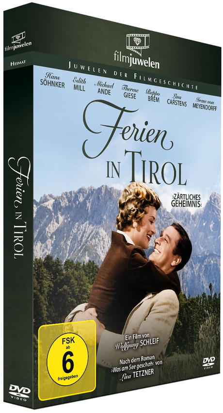 DVD-Hülle des Films Ferien in Tirol mit einem sich umarmenden Paar vor Bergen.