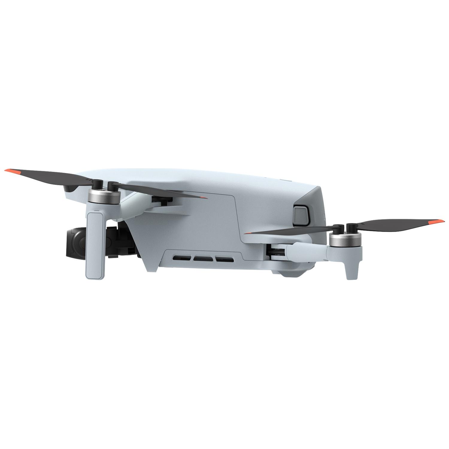 Un drone gris avec des hélices noires sur fond clair.