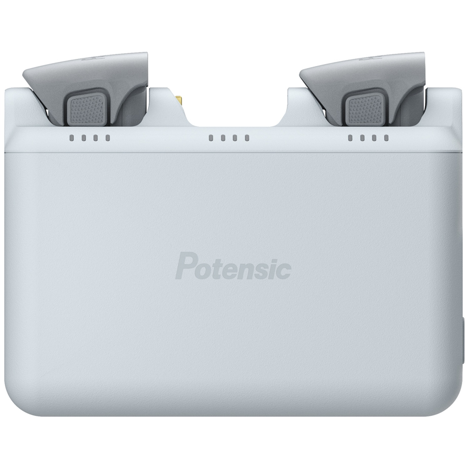 Un chargeur de batterie de drone Potensic gris avec deux batteries.