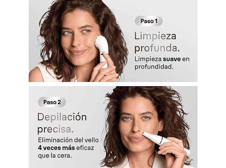 Depiladora facial - Braun FaceSpa 810, Depilación y sistema de limpieza facial, Wet&Dry, Blanco/Plata – imagen 3