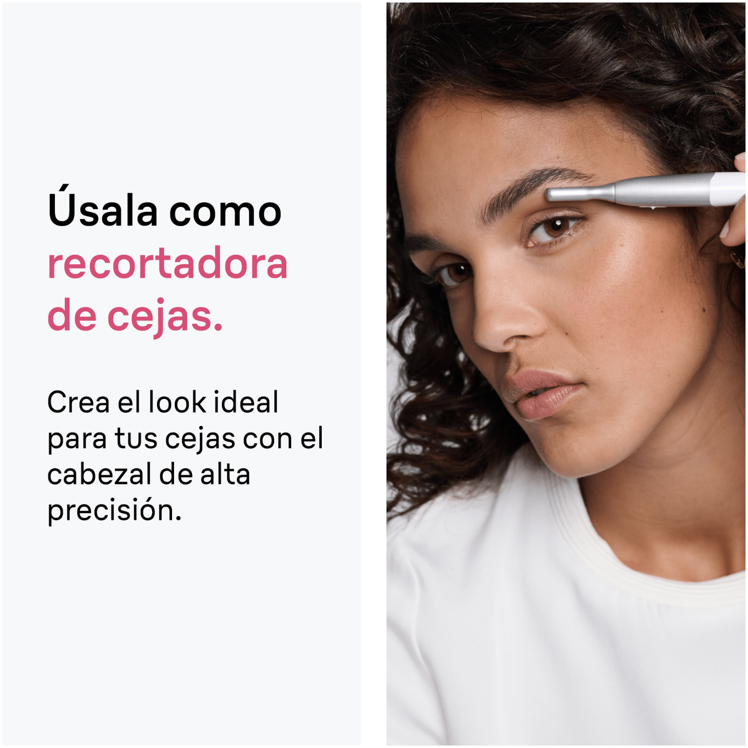 Una mujer utiliza un recortador de precisión para dar forma a sus cejas.