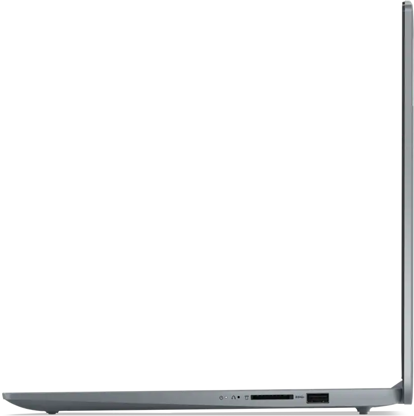 Zárt szürke laptop oldalszögből, portokkal a fekete háttéren.