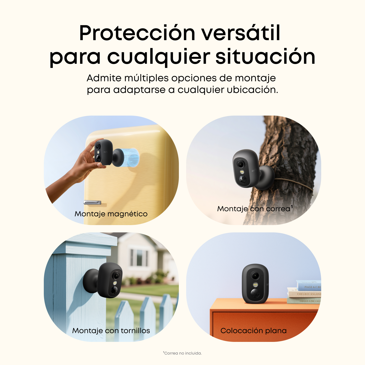 Protección versátil para cualquier situación. Admite múltiples opciones de montaje para adaptarse a cualquier ubicación. Montaje magnético, Montaje con correa (correa no incluida), Montaje con tornillos, Colocación plana 