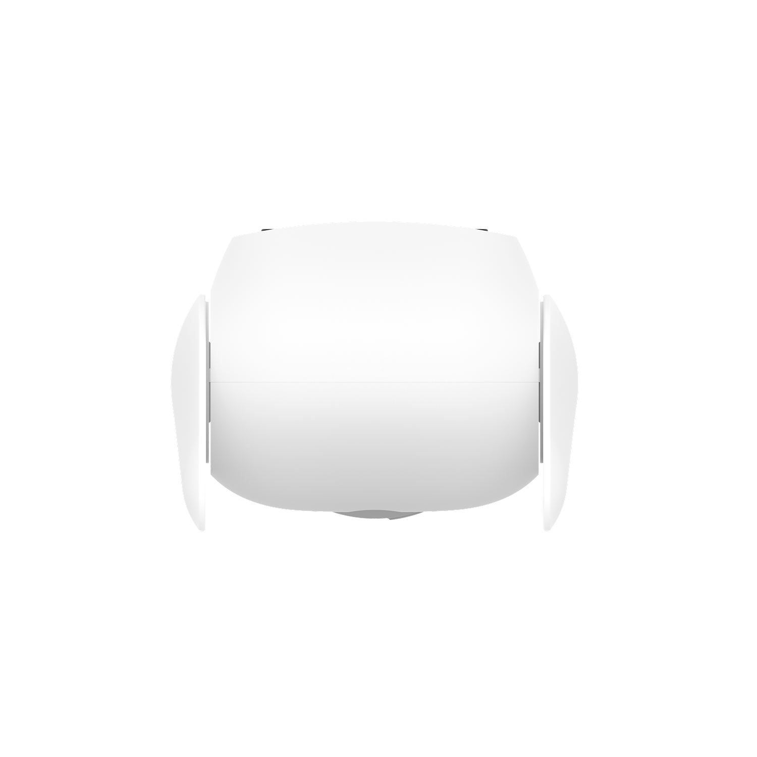 Un dispositivo técnico blanco con lados curvos sobre fondo negro.