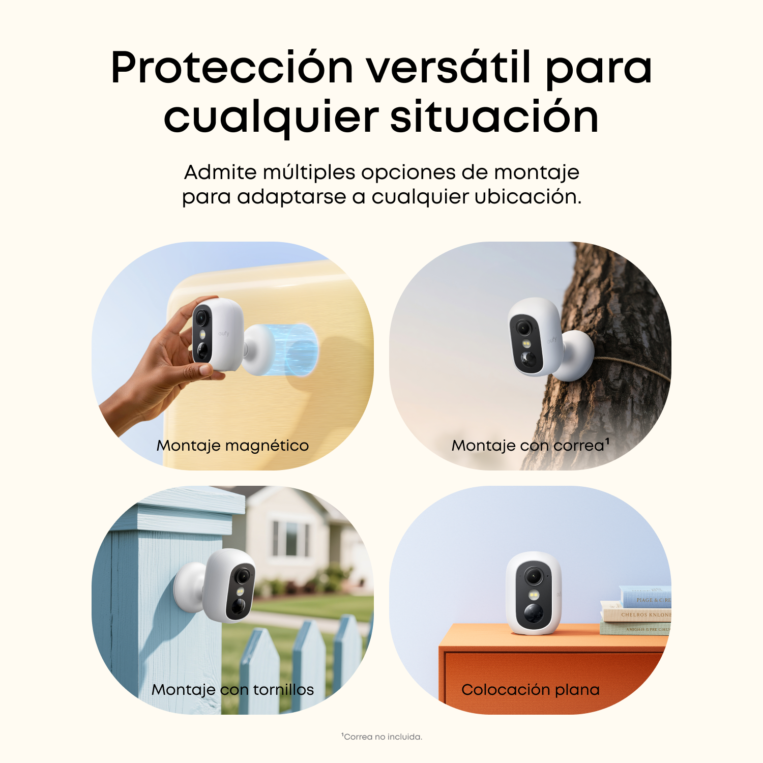 Protección versátil para cualquier situación. Admite múltiples opciones de montaje para adaptarse a cualquier ubicación. Montaje magnético, Montaje con correa (correa no incluida), Montaje con tornillos, Colocación plana 