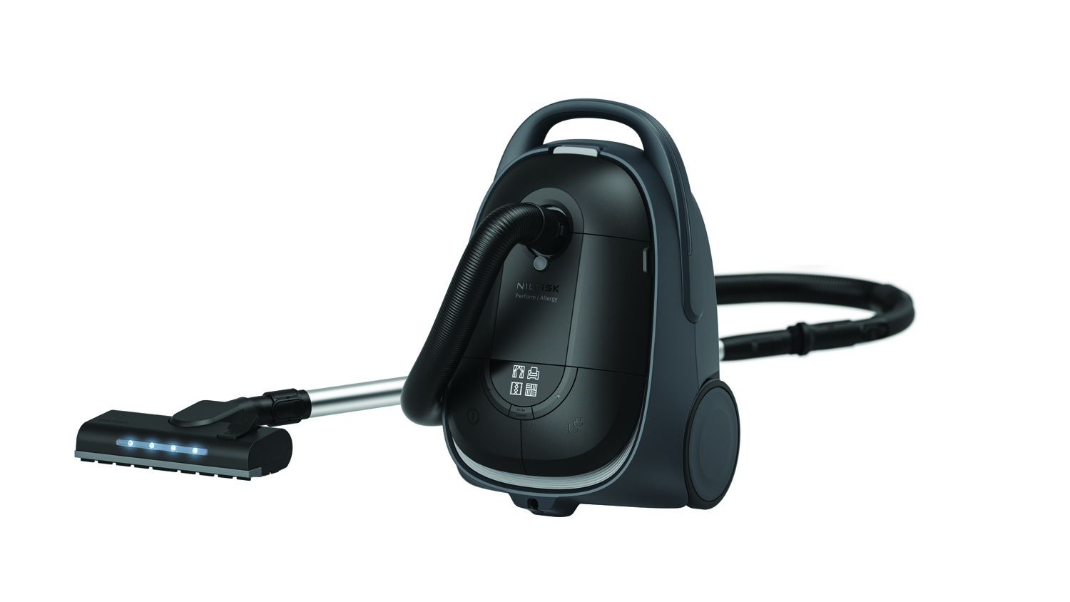 Aspirador con bolsa - Nilfisk Perform Allergy Plus, 750 W, 3.7 l, Filtración HEPA 14, Con luz LED, Negro