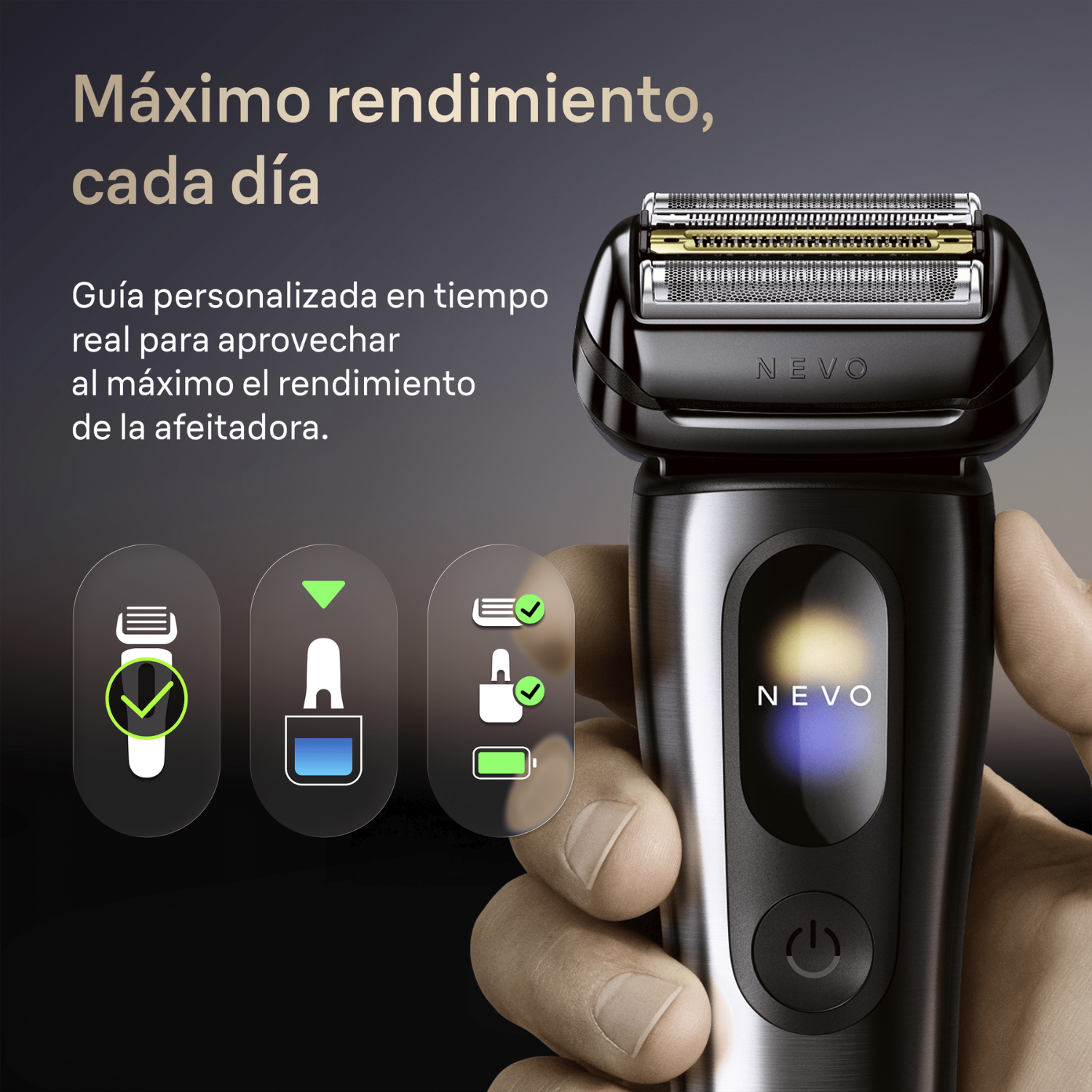 Máximo rendimiento cada día. Guía personalizada en tiempo real para aprovechar al máximo el rendimiento de la afeitadora. 