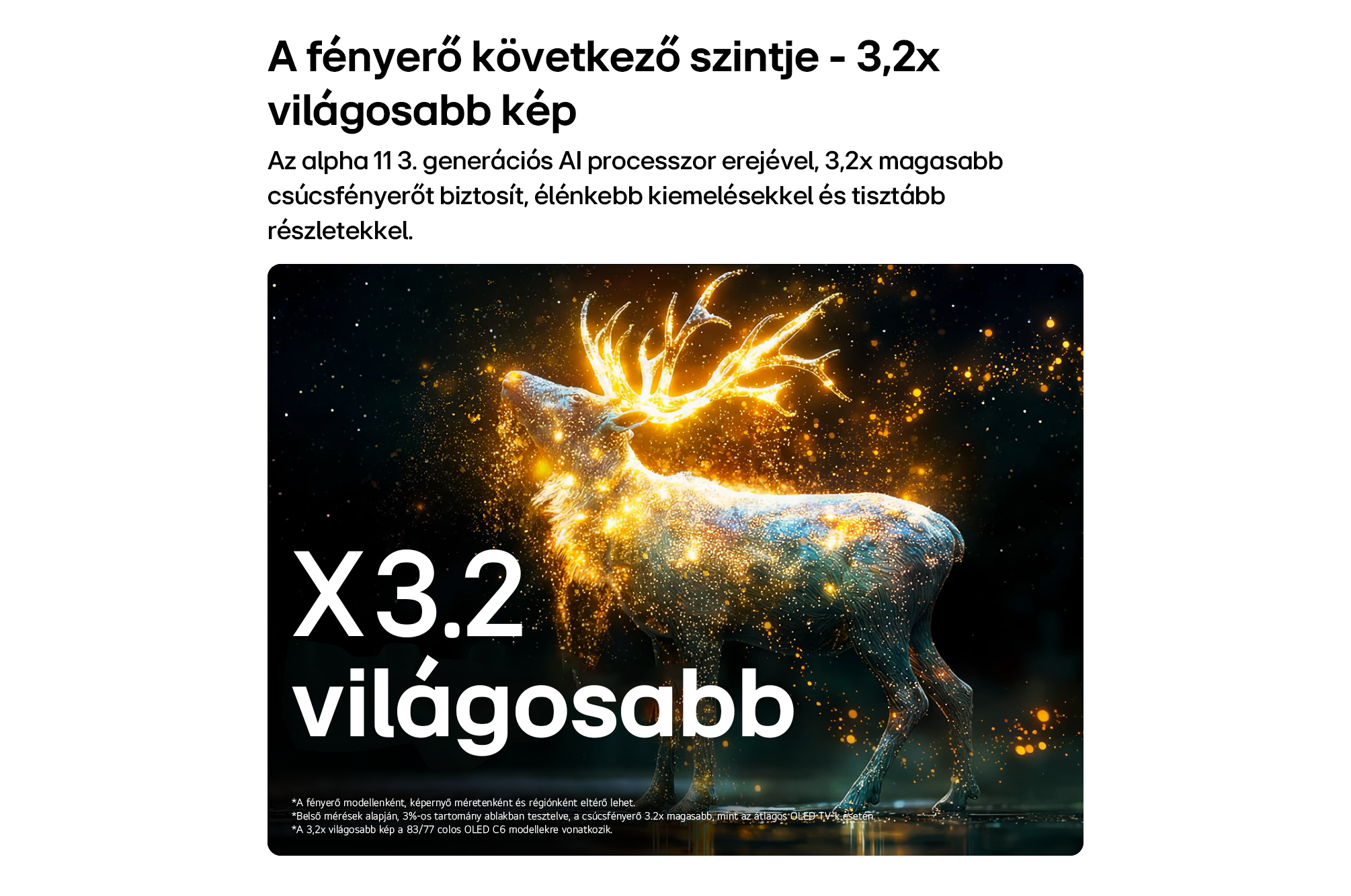 Arany fényrészecskékből álló izzó szarvas áll egy sötét erdőben.