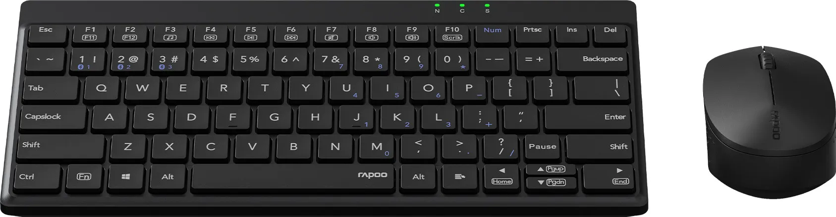 Un clavier sans fil noir et une souris d'ordinateur assortie sur fond blanc.