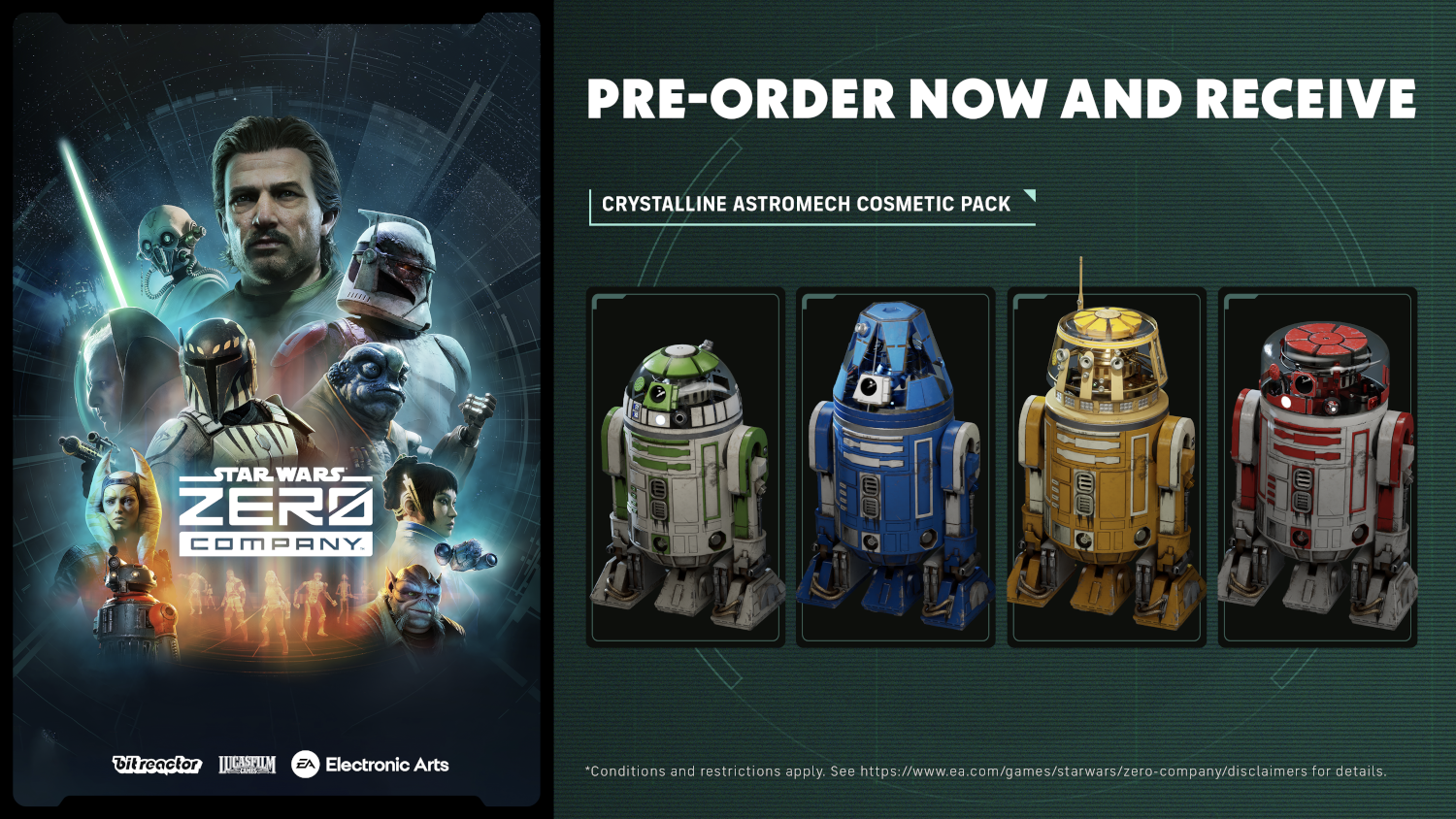 Star Wars Zero Company előrendelési bónusz négy színes asztromech droiddal.