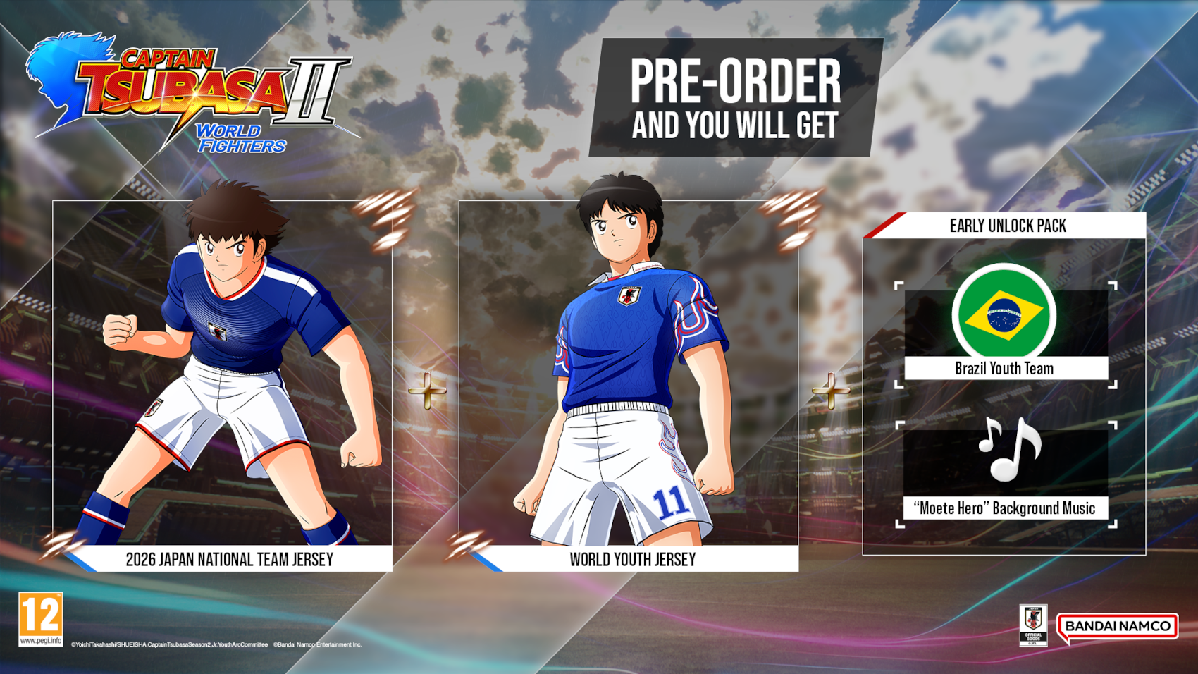 Captain Tsubasa II előrendelési bónusz mezekkel, brazil ifjúsági csapattal és zenével.