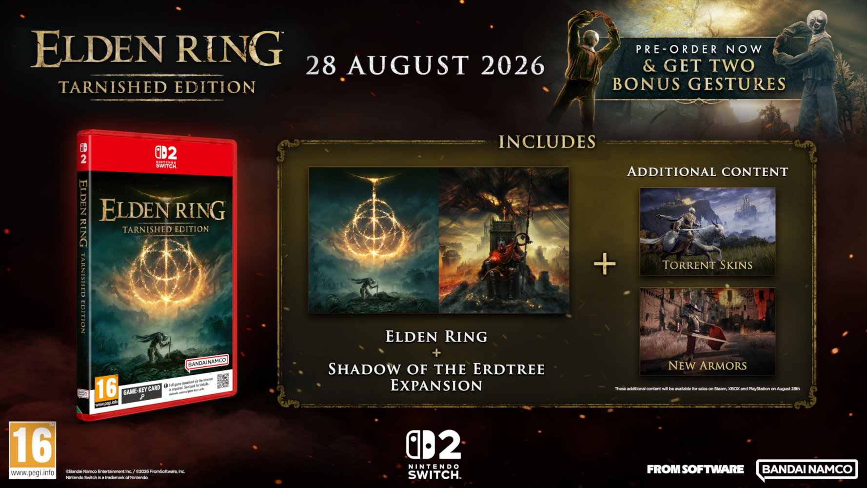 Elden Ring Tarnished Edition Nintendo Switch 2-re, DLC-vel és bónusz tartalommal.