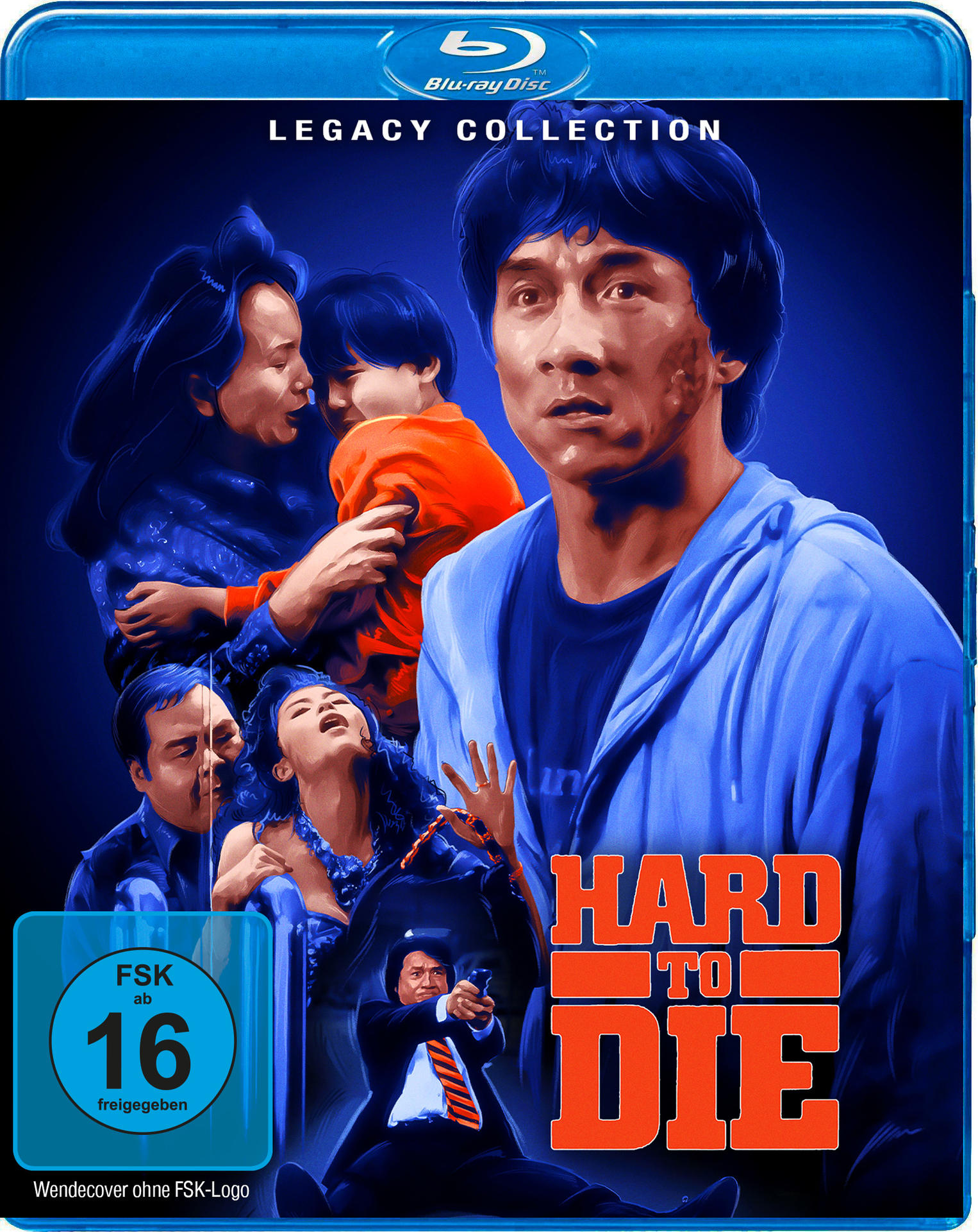 Blu-ray-Hülle des Films Hard to Die mit Jackie Chan und anderen Charakteren vor blauem Hintergrund.