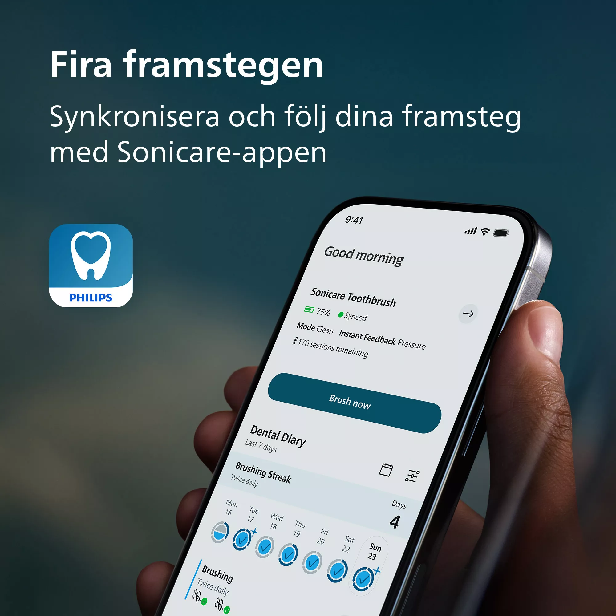 Smartphone mit der Philips Sonicare App zur Überwachung des Zahnputzfortschritts.