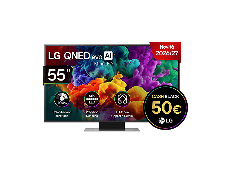 LG QNED MiniLED 55QNED87B6A TV MINI LED, SMART TV, 55 ", Mini Processore a8 AI 4K Gen3