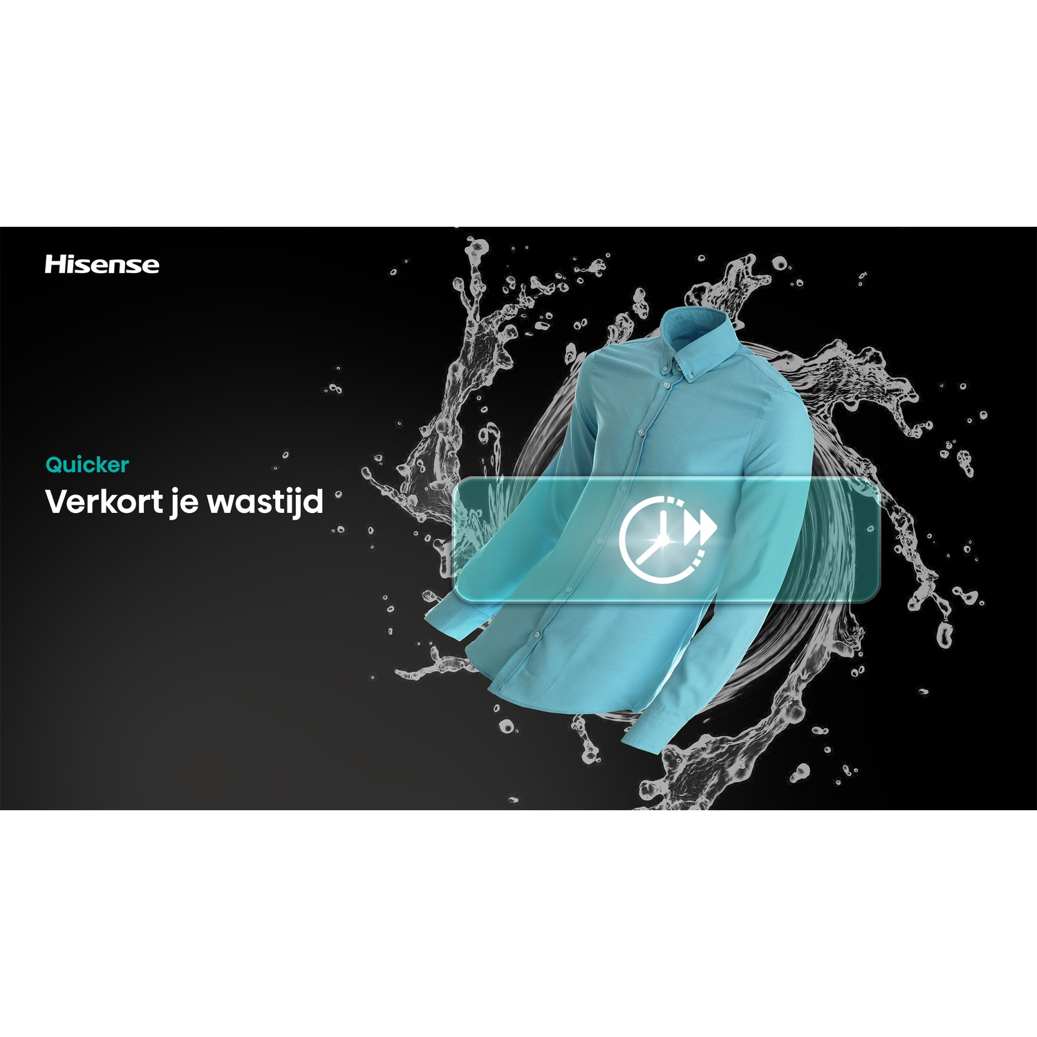 A blue shirt against a black water splash background with Hisense logo and text.