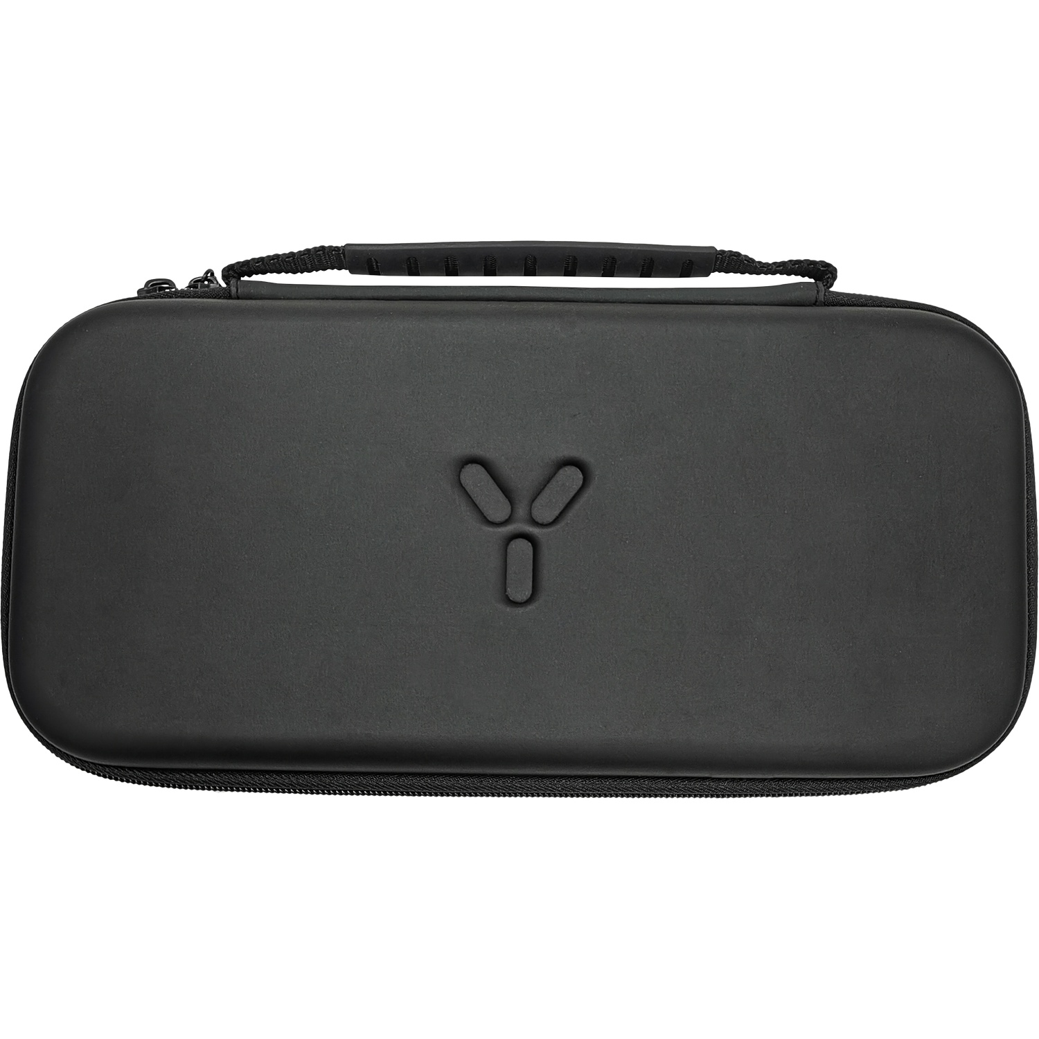 A black rectangular carrying case with a top handle and a Y-shaped logo on the front, set against a plain background.