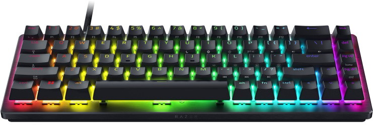 Tastiera meccanica nera con vivace retroilluminazione RGB.