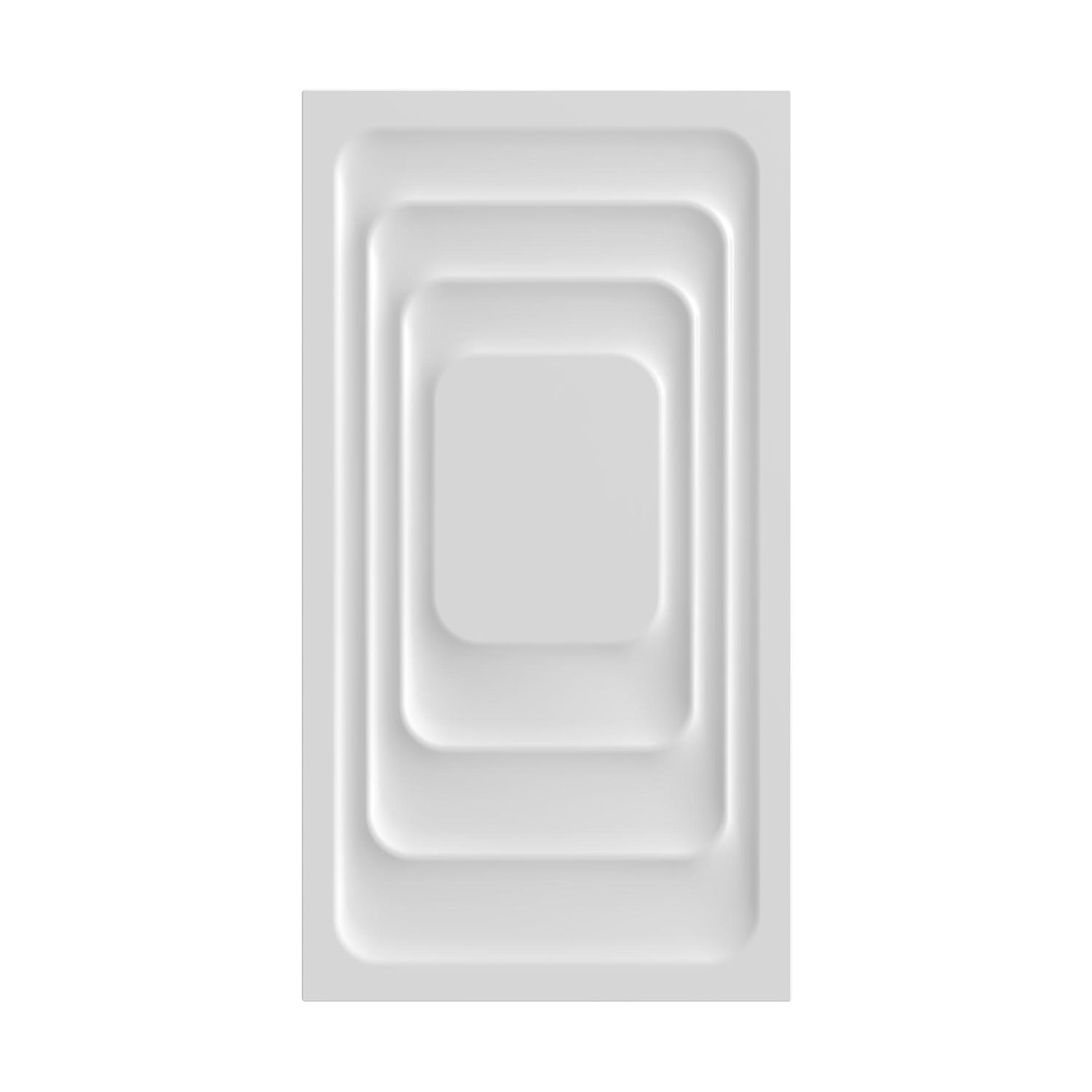 Un pannello rettangolare bianco con quattro forme rettangolari concentriche in rilievo.