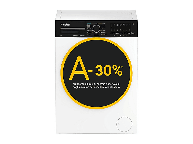 WHIRLPOOL WPM 99W ADS IT LAVATRICE, Caricamento frontale, 9 kg, 15 programmi, Profondità 58 cm, Giri 1400 rpm, Bianco, livello rumorosità centrifuga 72 dB(A), Classe A